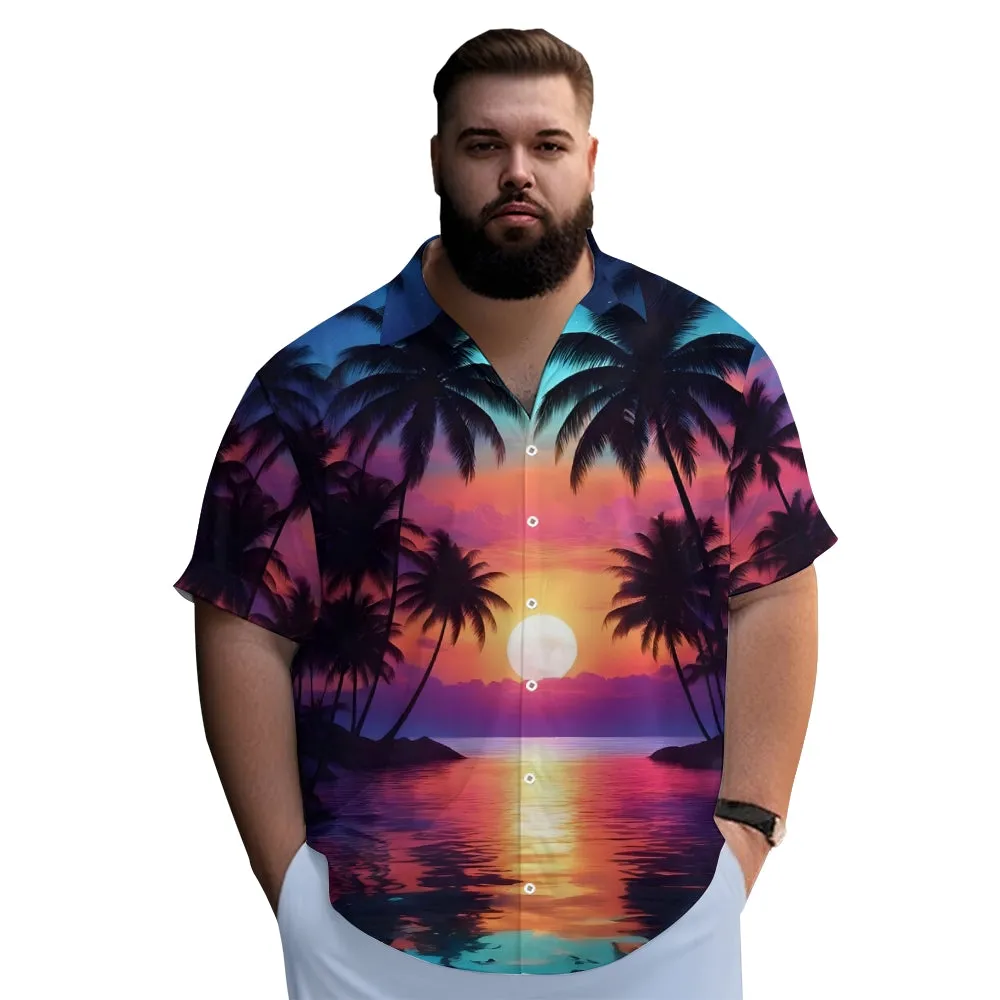 Beach Coconut Trees Sunset Gradient Chest Pocket Hawaiian Shirt 2501001359