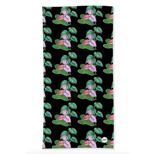 Beach Towel: Tropical Anthurium in Black