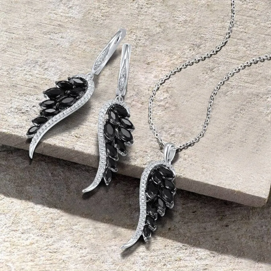 Black Angel Wings with Diamond Jewelry Set