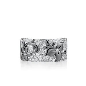 Black Flowers with Diamonds Ring