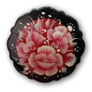 Black Lacquer Brooch with Red Flowers