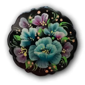 Black Russian Pin with Blue Flowers