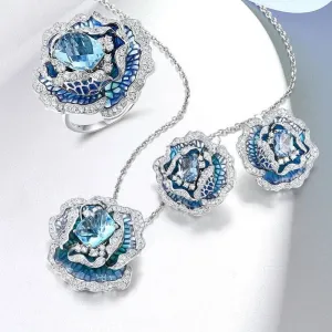 Blooming Blue Enamel Flower Jewelry Set