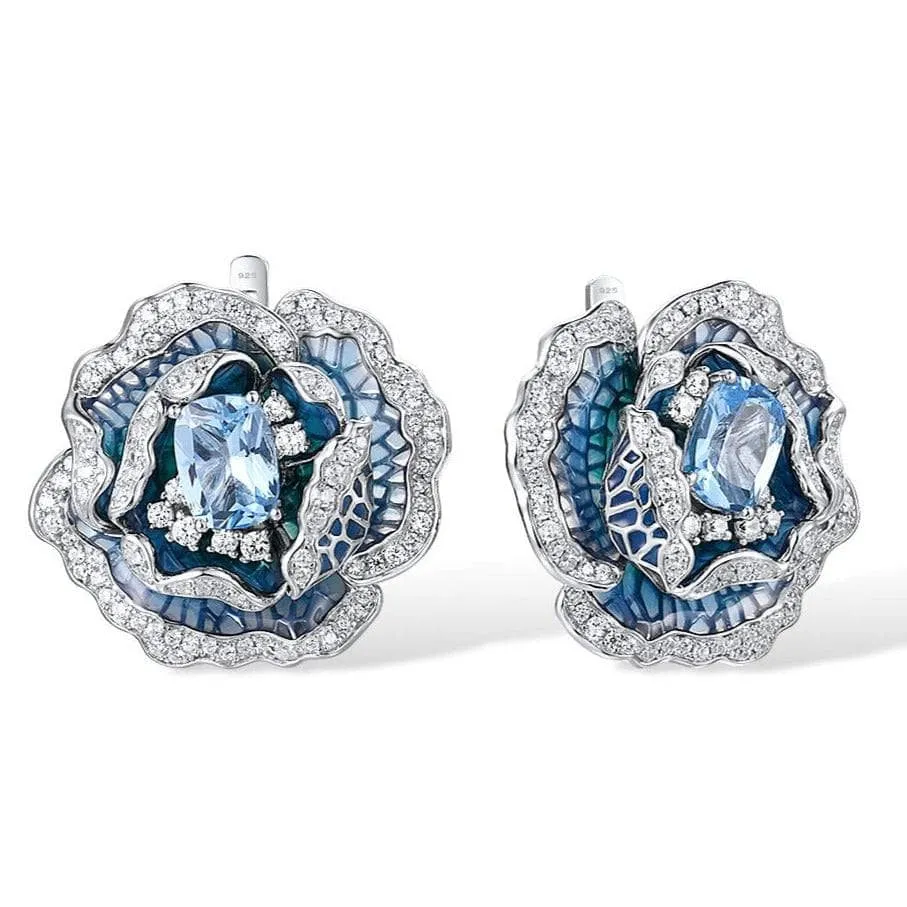 Blooming Blue Enamel Flower Jewelry Set