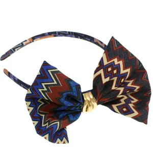 Blue Brown Chevron Hair Bow Headband