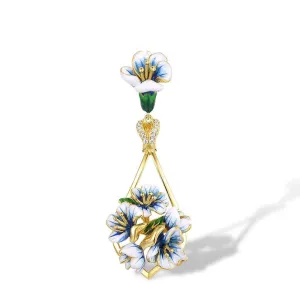 Blue Enamel Flower with Diamond Pendant