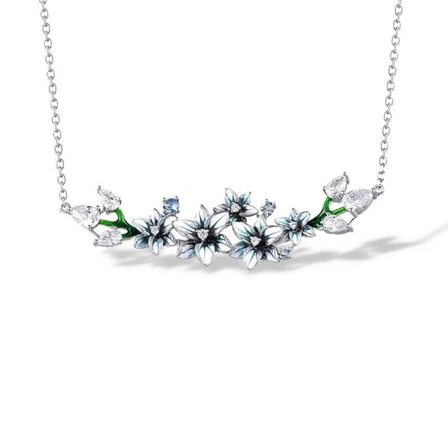 Blue Spinel Enamel Flowers with Diamond Necklace