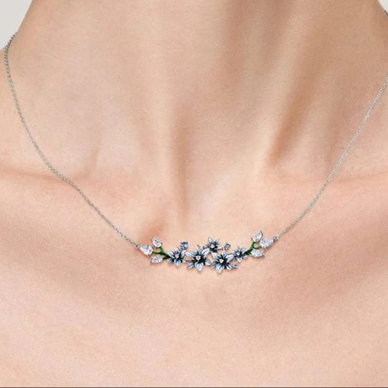Blue Spinel Enamel Flowers with Diamond Necklace