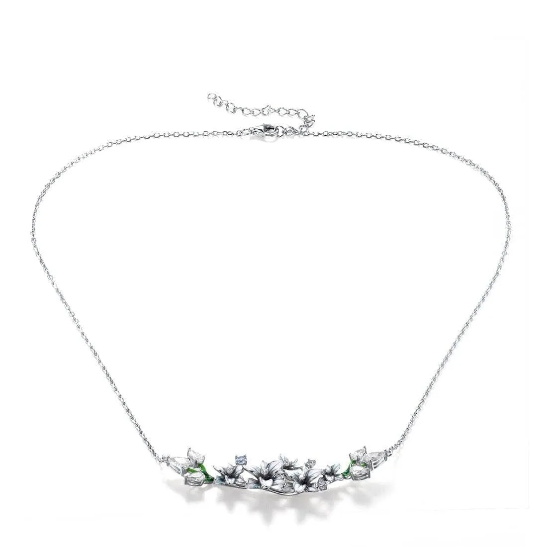 Blue Spinel Enamel Flowers with Diamond Necklace