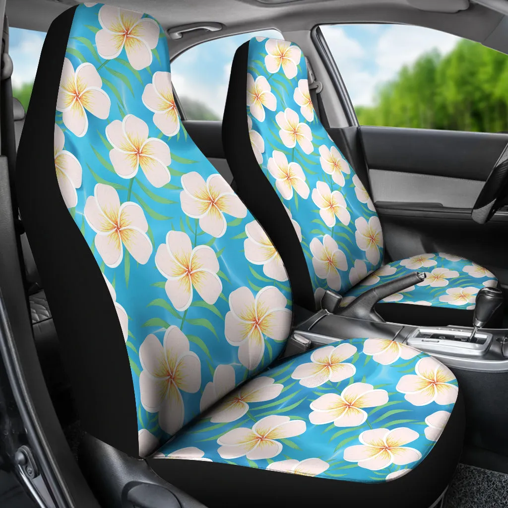 Blue Water With Plumeria Hawaiian Flower Pattern Island Car Seat Covers