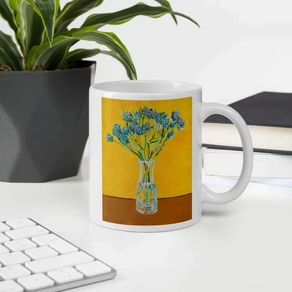 Bouquet of Flower Thistles Oil Painting Art - White Glossy Mug