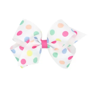 Bright Dot Print Grosgrain Hair Bow on Clippie - 2 Sizes