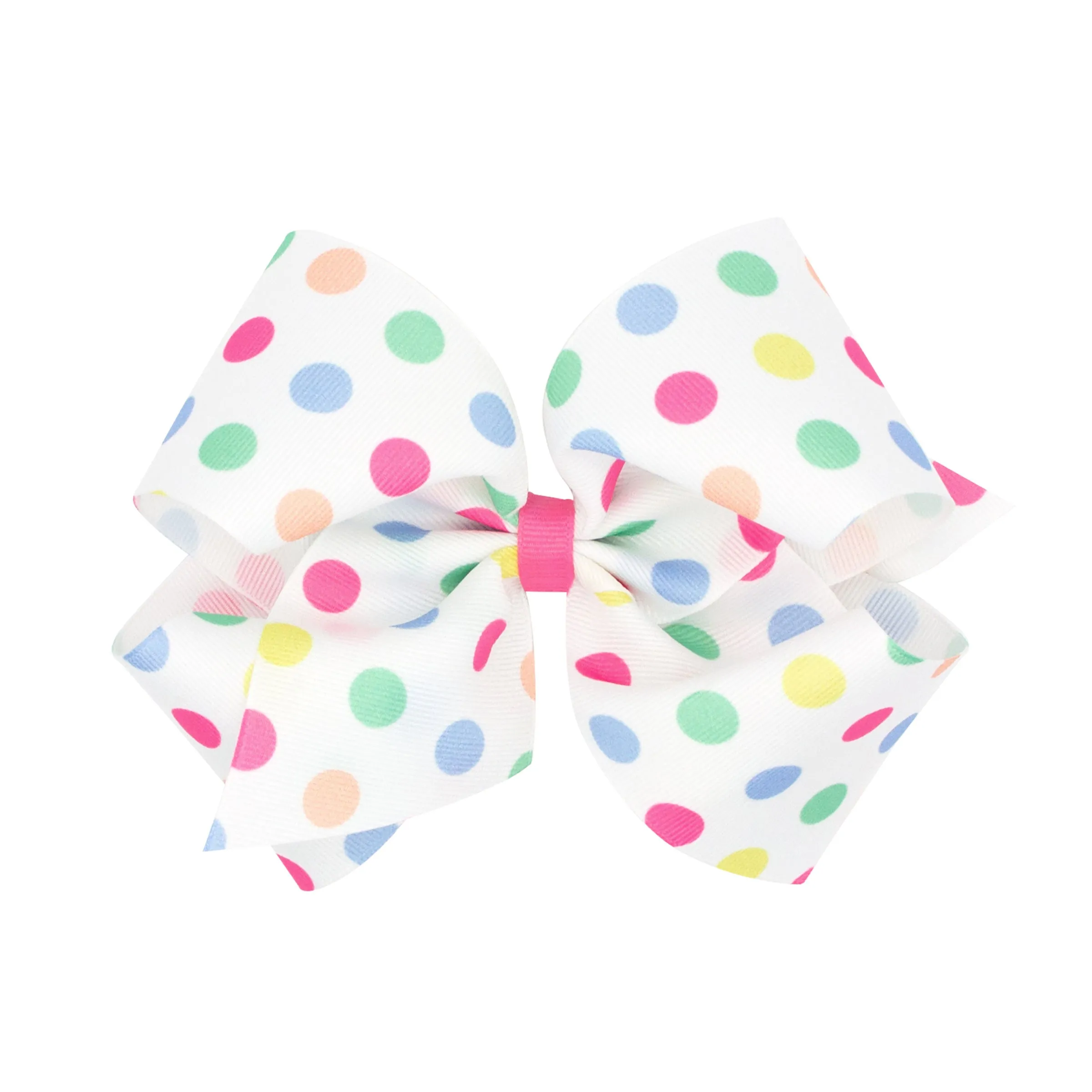 Bright Dot Print Grosgrain Hair Bow on Clippie - 2 Sizes