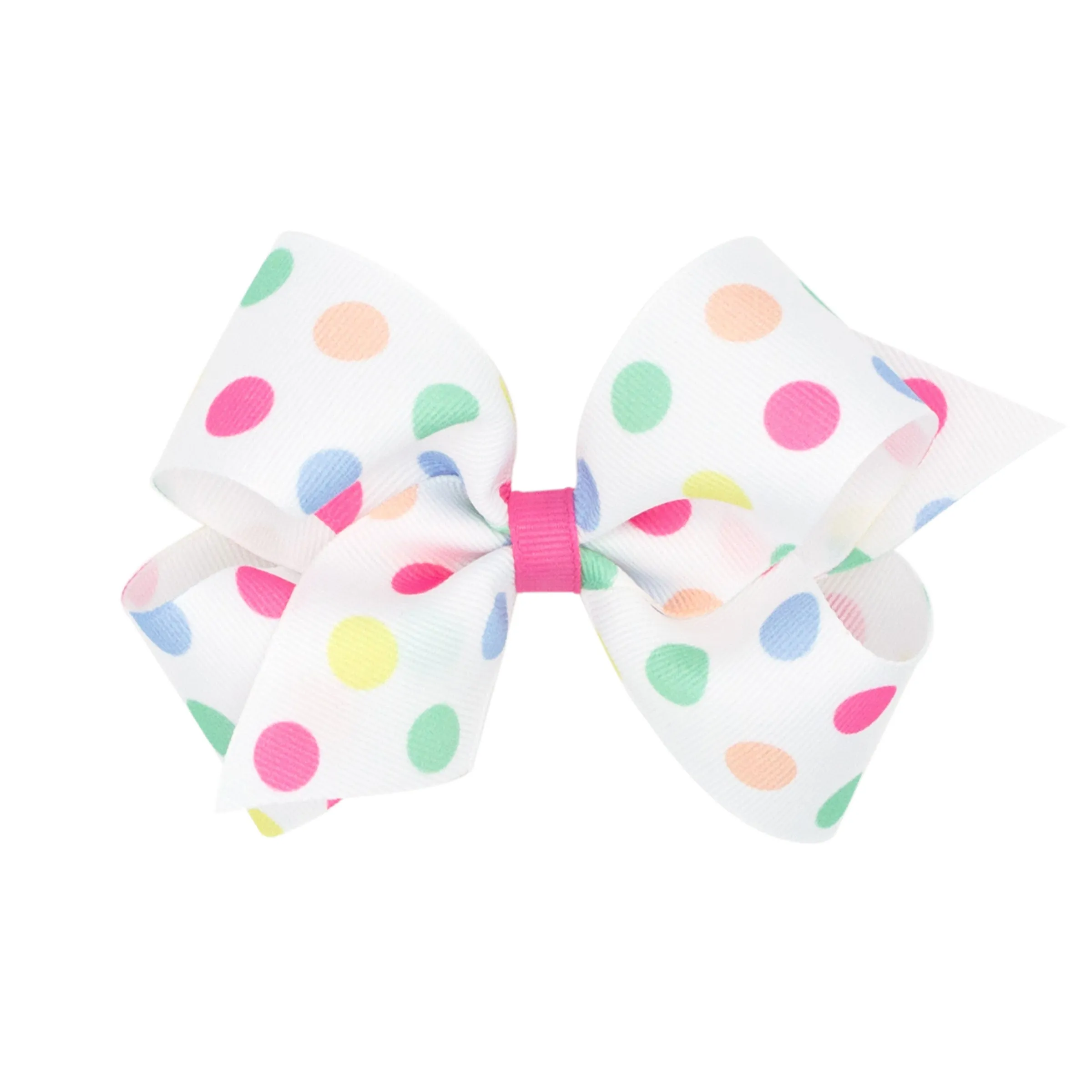 Bright Dot Print Grosgrain Hair Bow on Clippie - 2 Sizes
