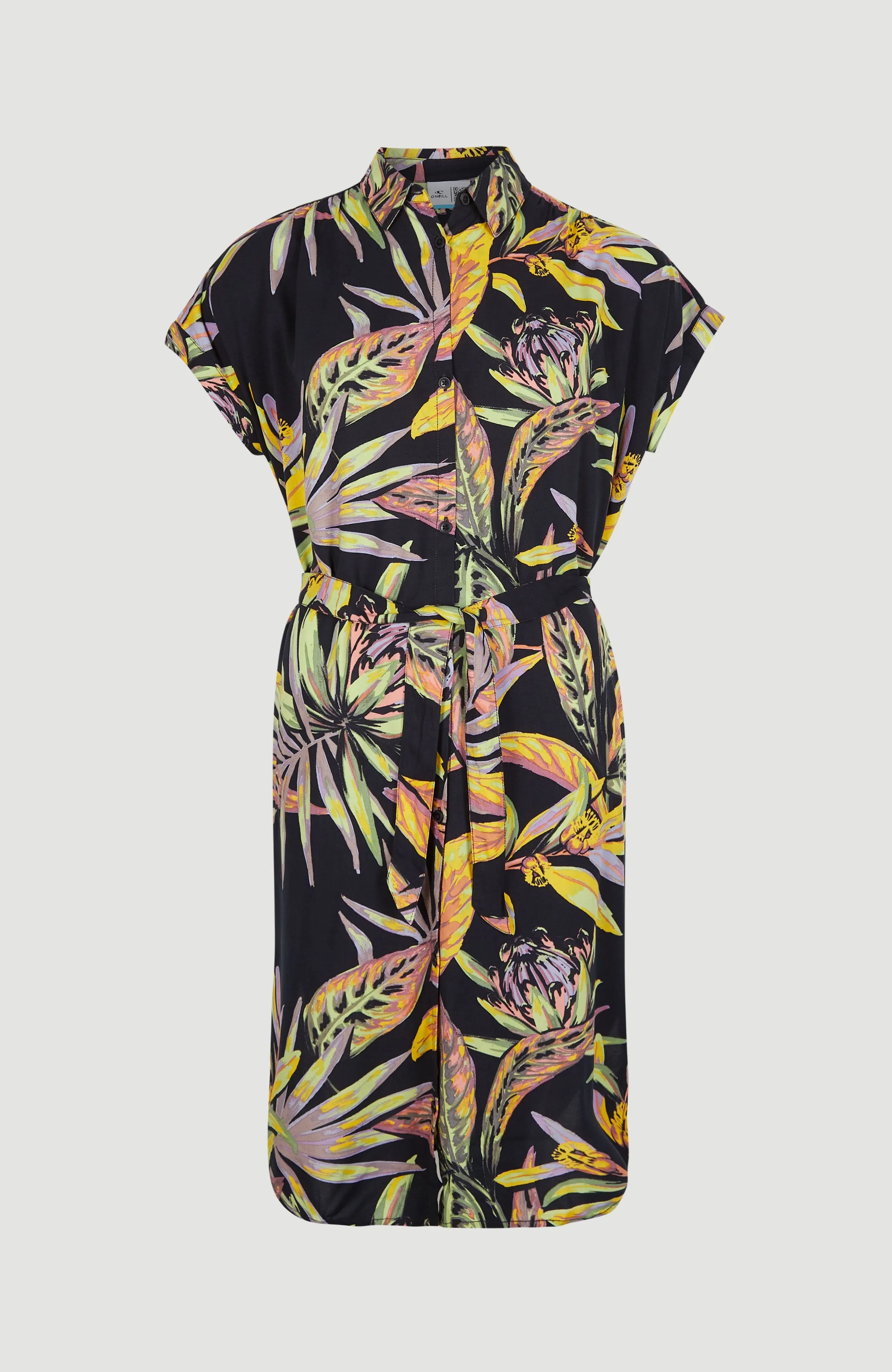 Cali Beach Shirt Kleid | Black Tropical Flower