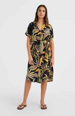 Cali Beach Shirt Kleid | Black Tropical Flower