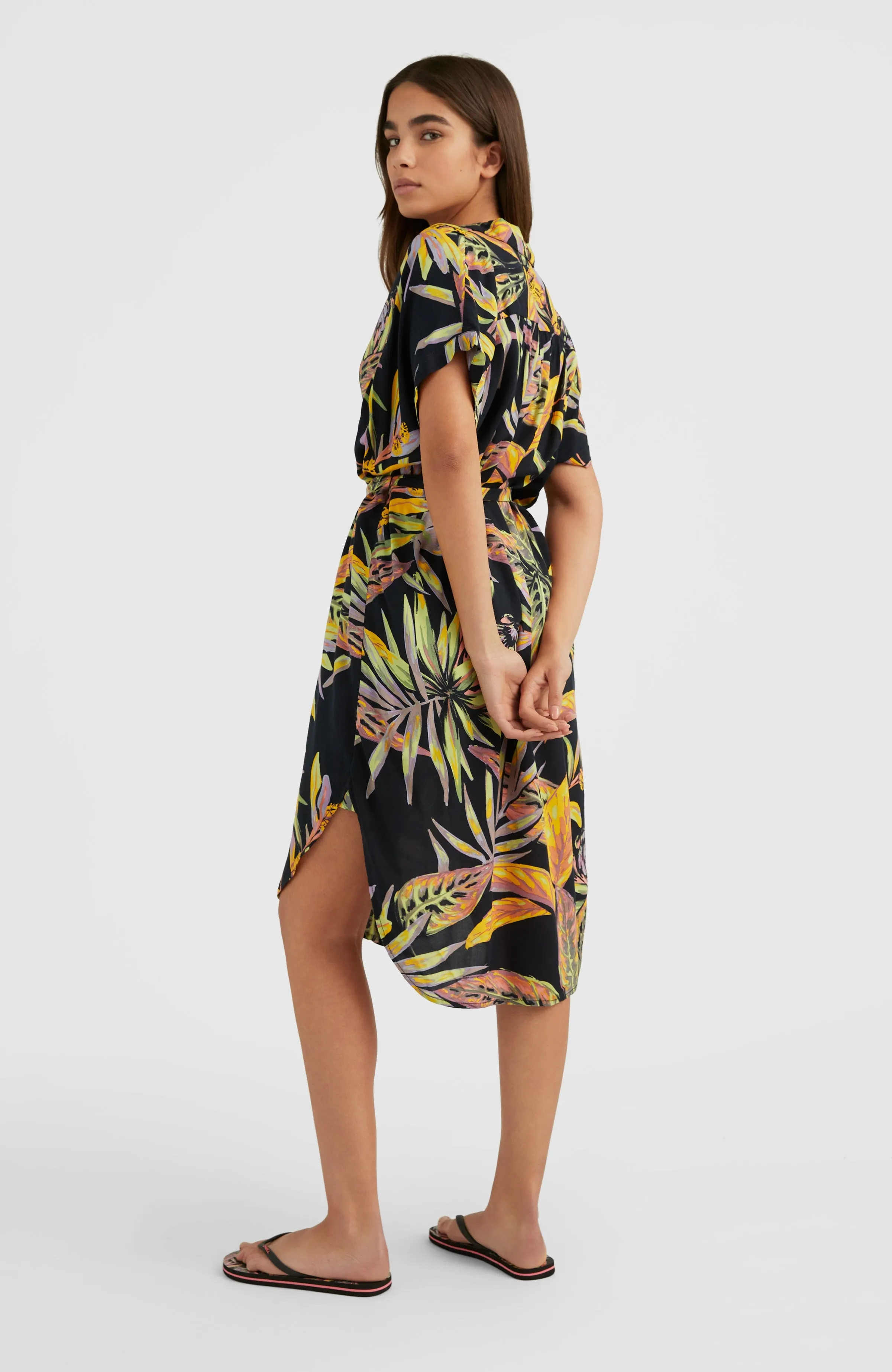 Cali Beach Shirt Kleid | Black Tropical Flower