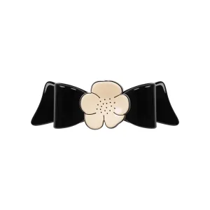 Camellia Small Ivory Black Bow Hair Clip