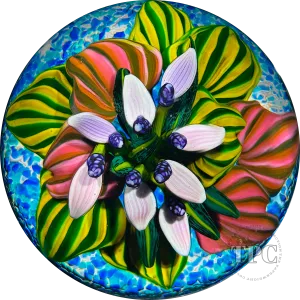 Cathy Richardson 2013 Glass Art Paperweight Flamework Purple Tropical Flowers from the Brazilian Series 2 of 8