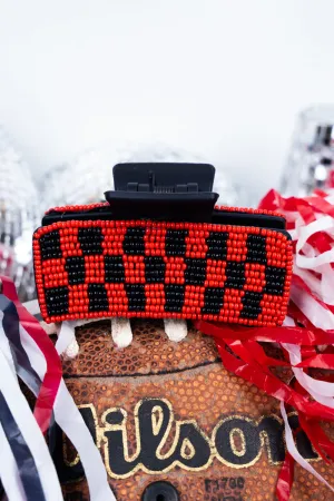 Checkered Red and Black Seed Bead Hair Claw