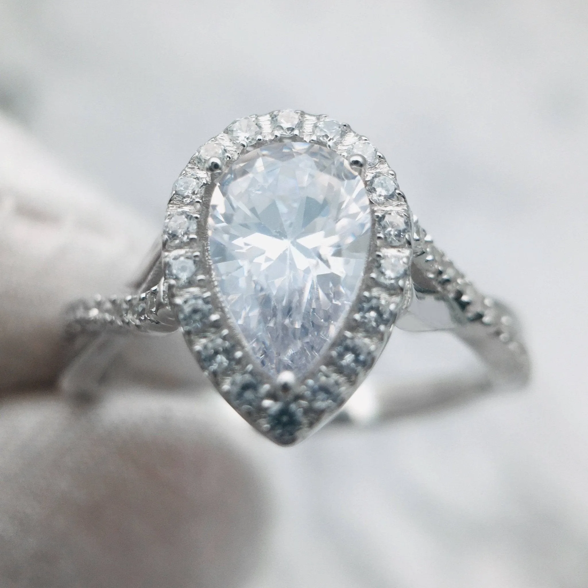 Classic Halo Pear Cut Diamond Engagement Ring