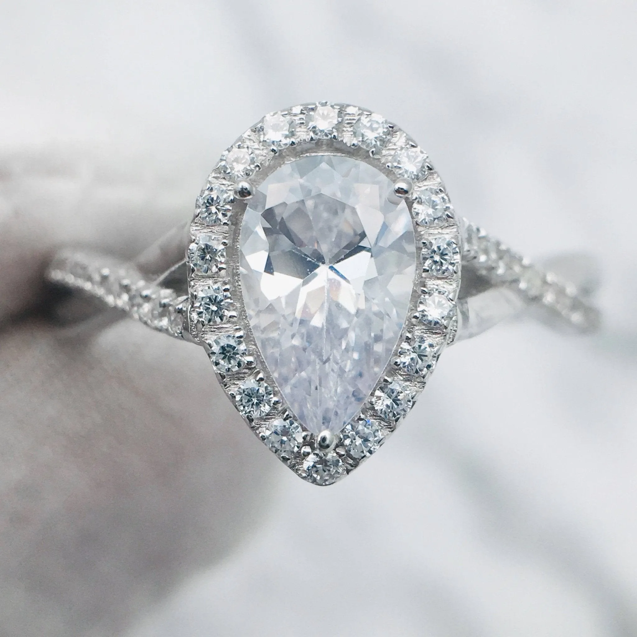Classic Halo Pear Cut Diamond Engagement Ring