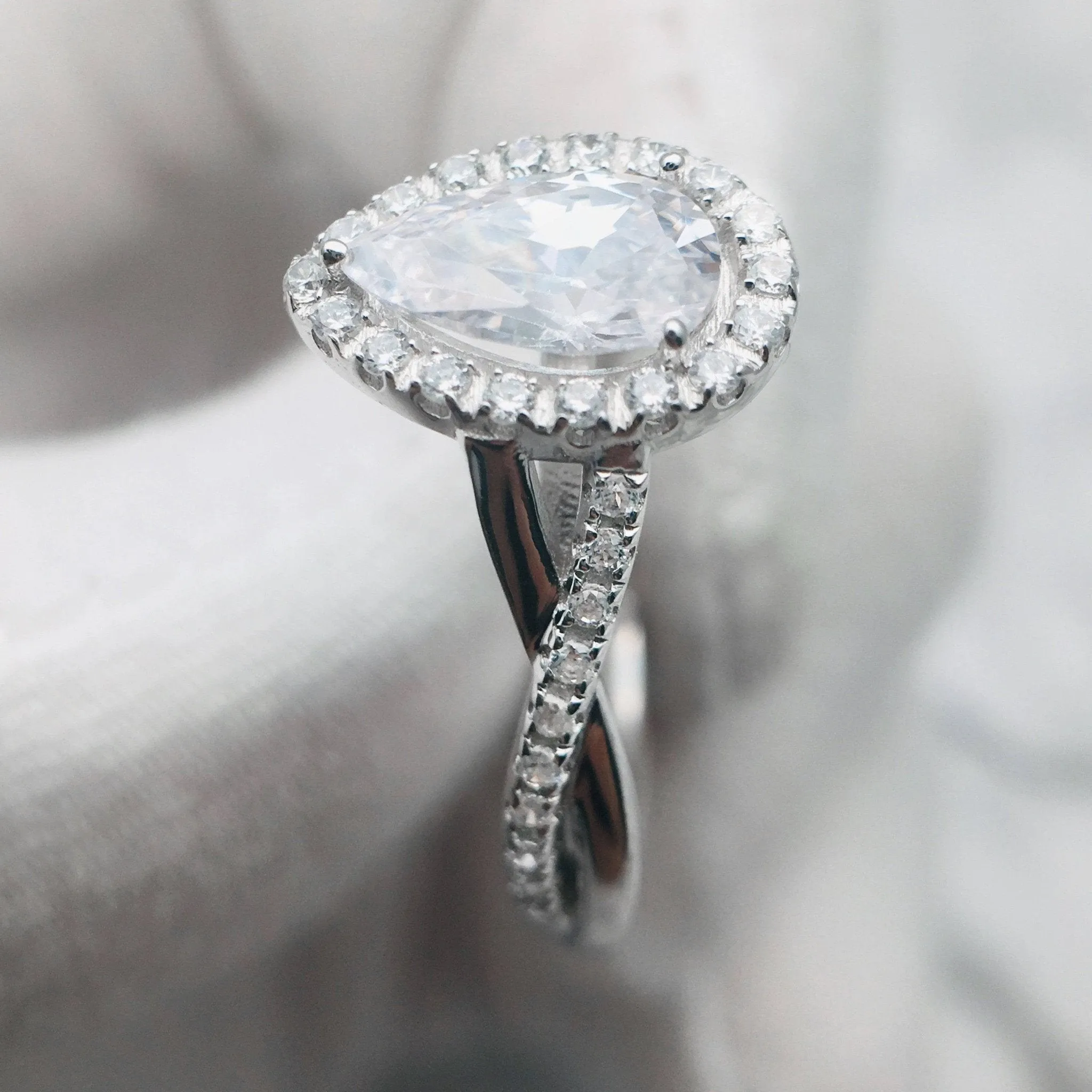 Classic Halo Pear Cut Diamond Engagement Ring
