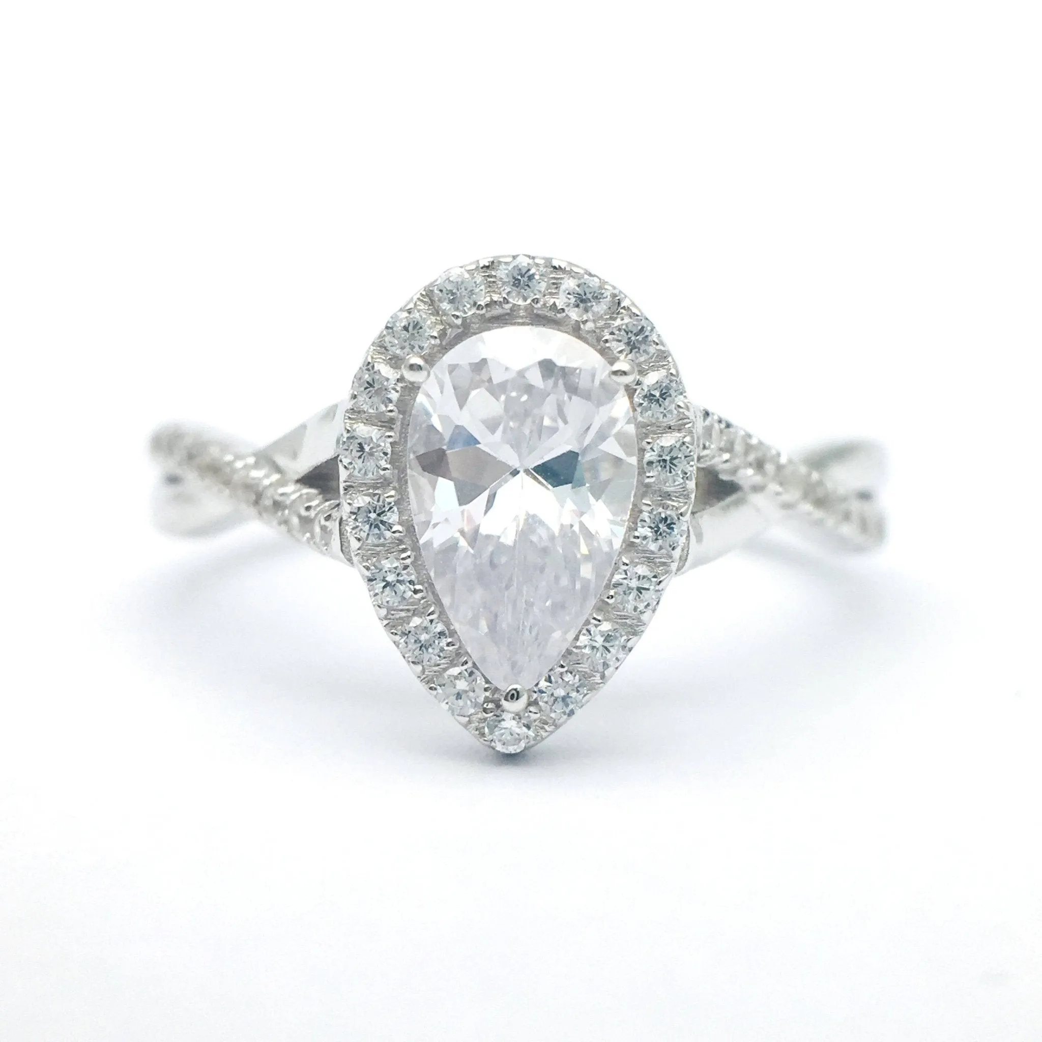 Classic Halo Pear Cut Diamond Engagement Ring