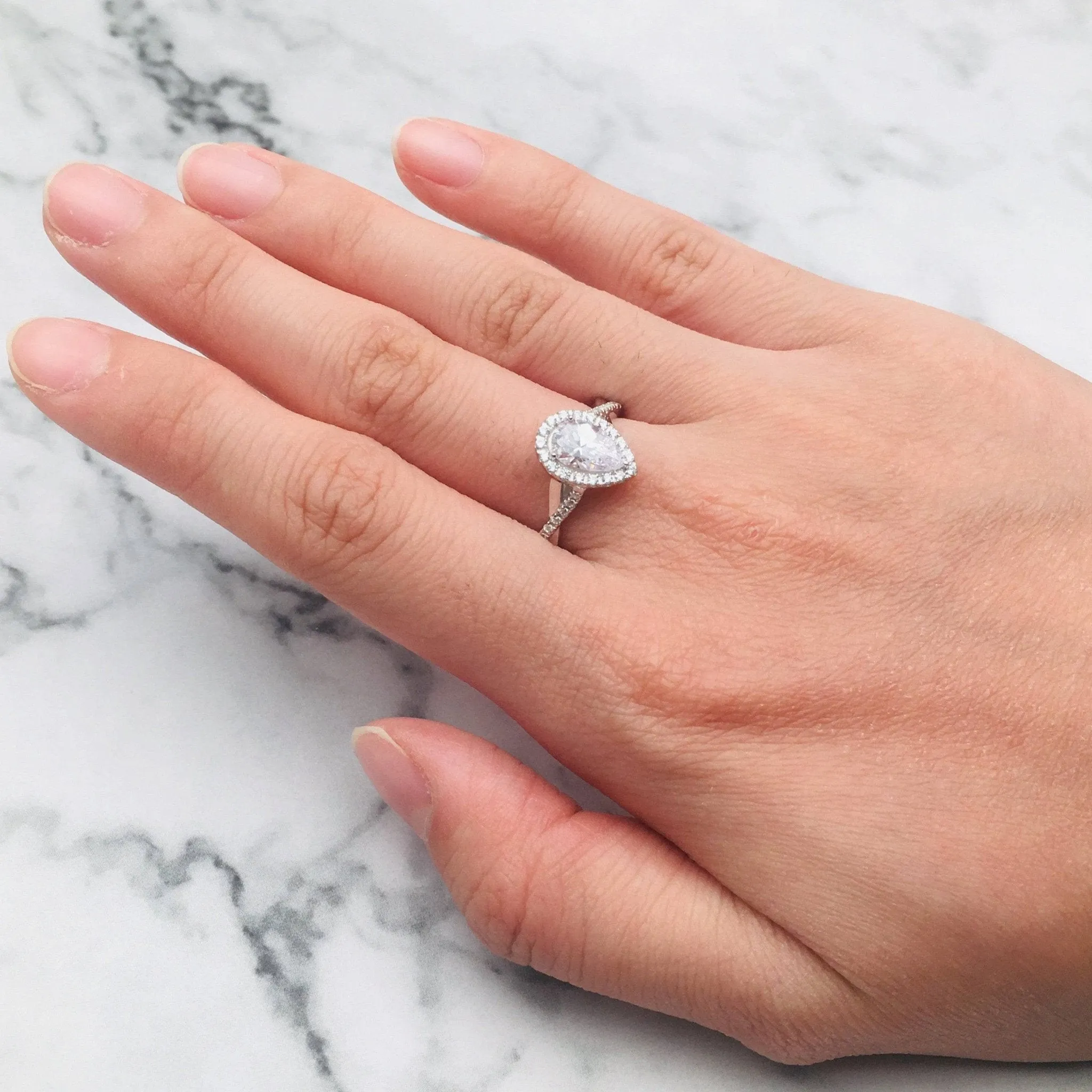 Classic Halo Pear Cut Diamond Engagement Ring