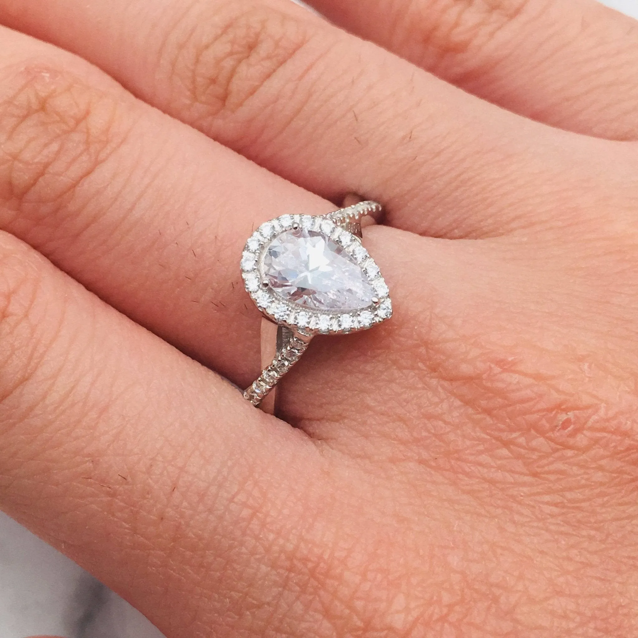 Classic Halo Pear Cut Diamond Engagement Ring