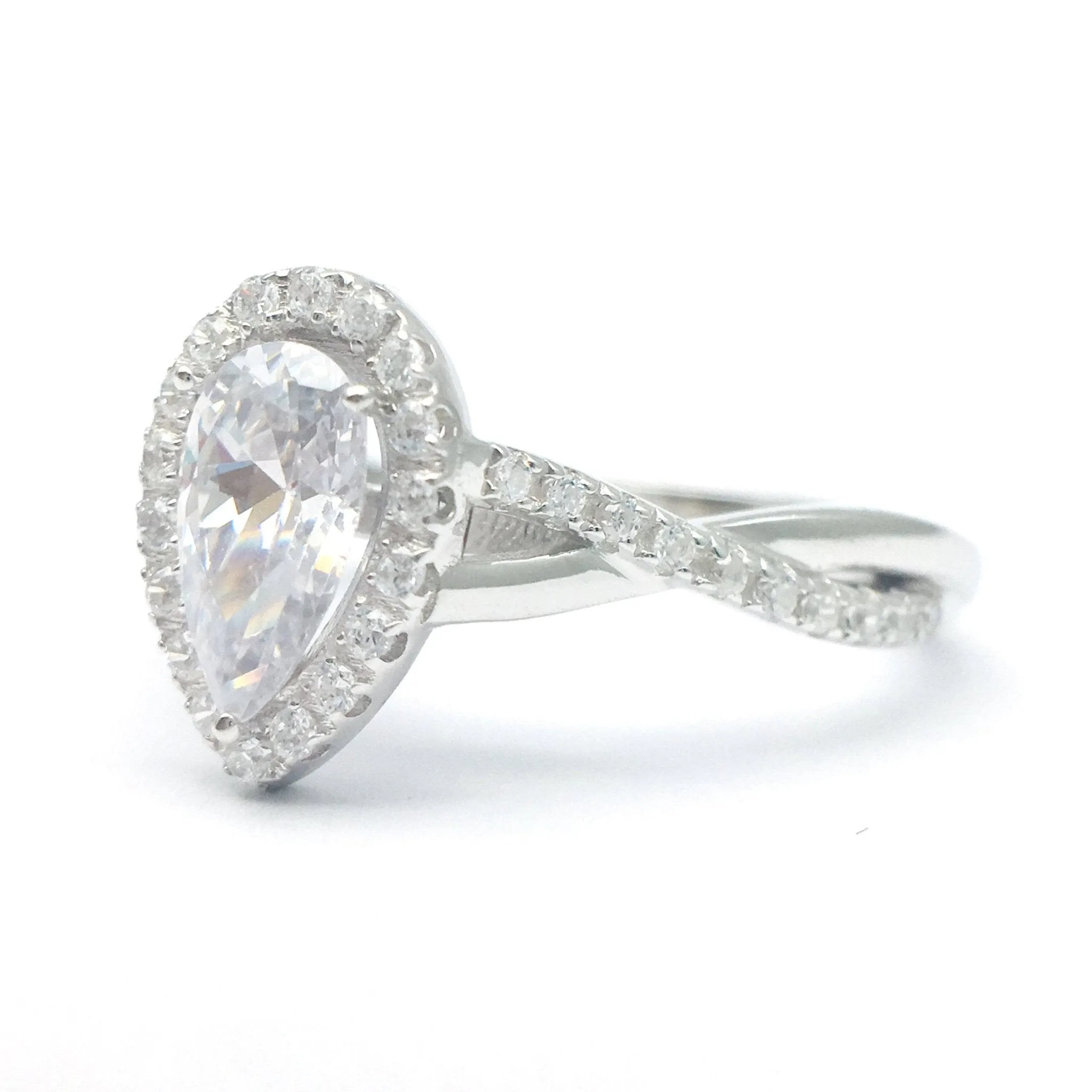 Classic Halo Pear Cut Diamond Engagement Ring