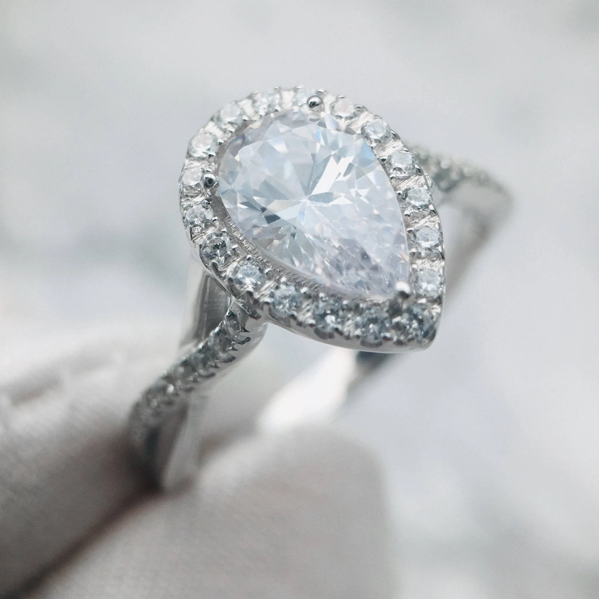 Classic Halo Pear Cut Diamond Engagement Ring
