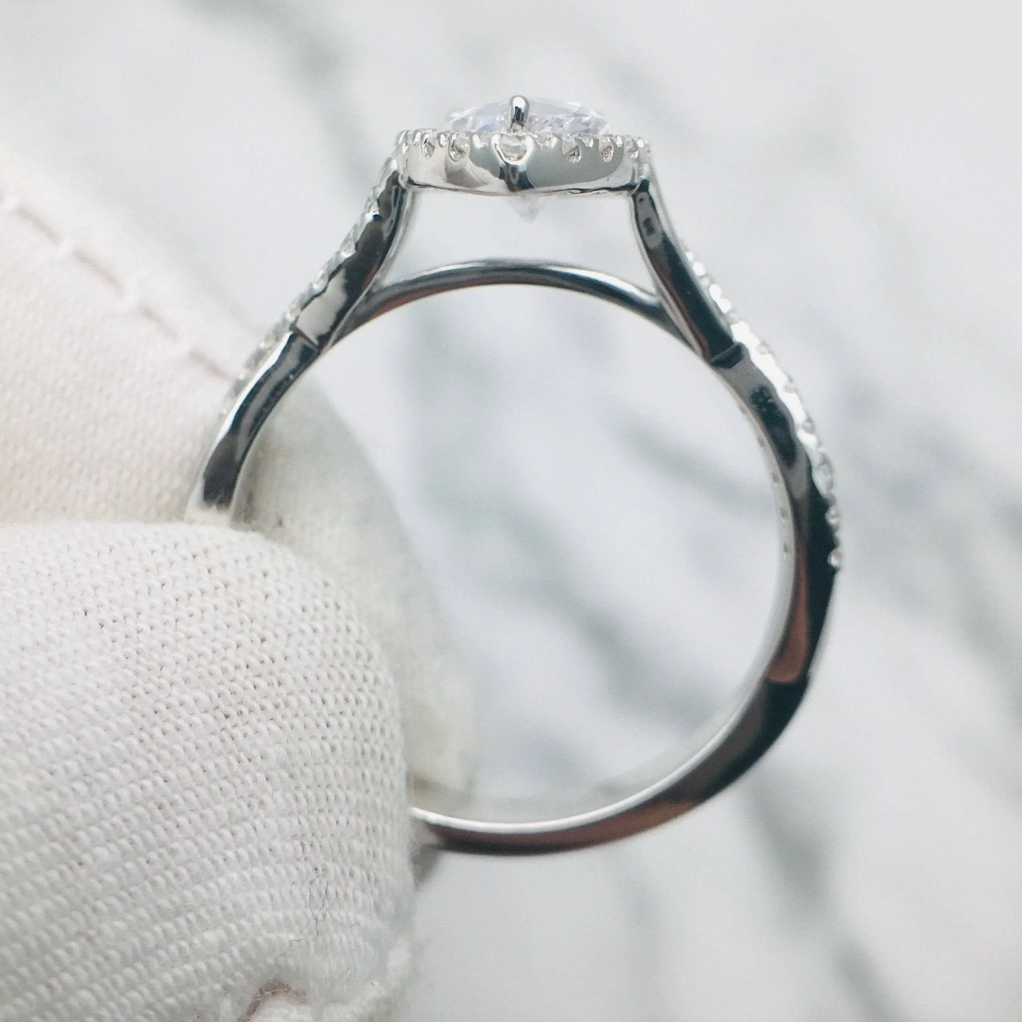 Classic Halo Pear Cut Diamond Engagement Ring