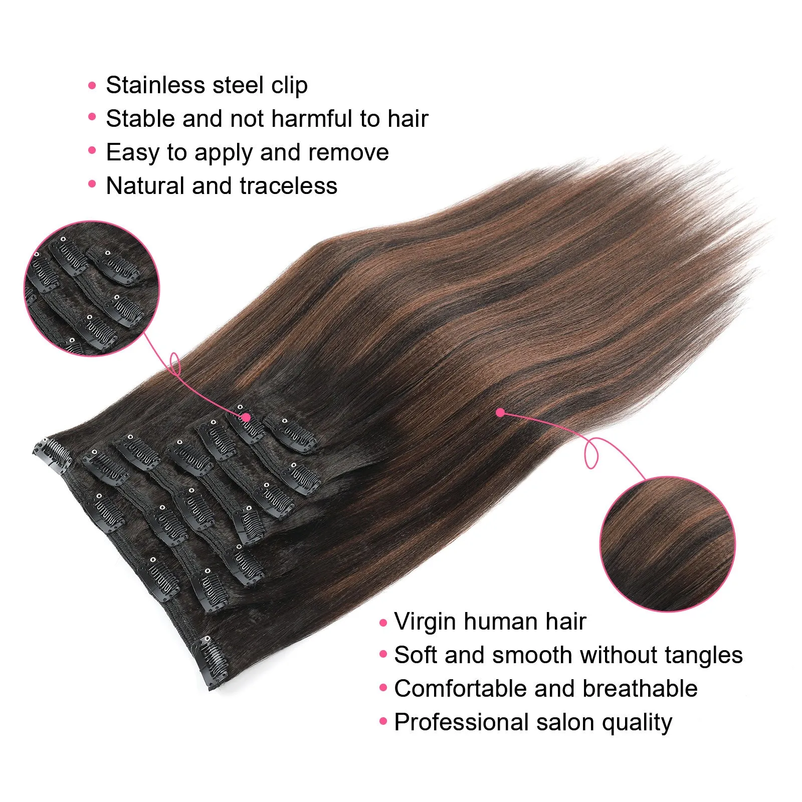 Clip in Hair Extension Yaki Straight 1BT1BP4#
