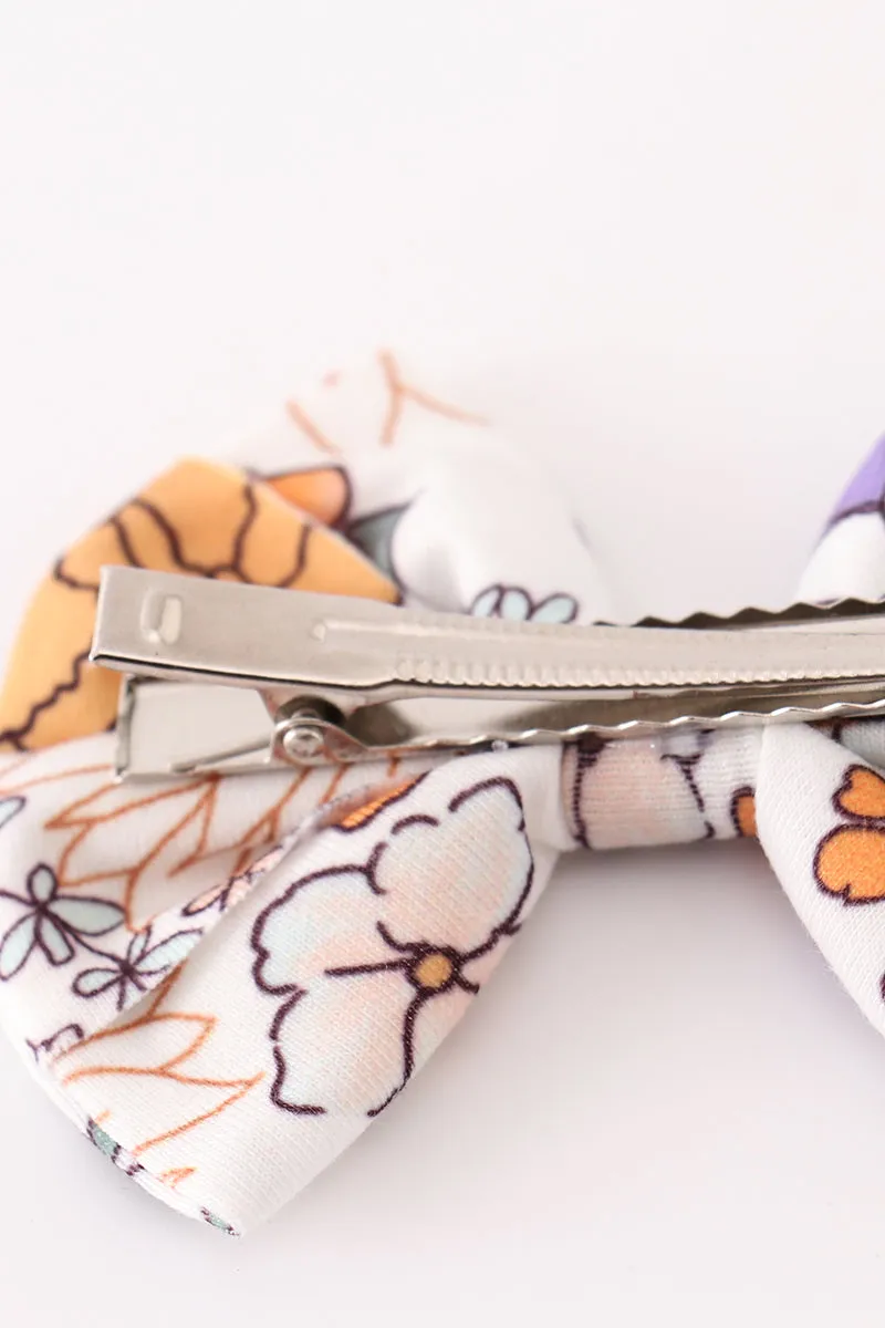 Coral Floral Print 2pcs Piggie Hair Bow