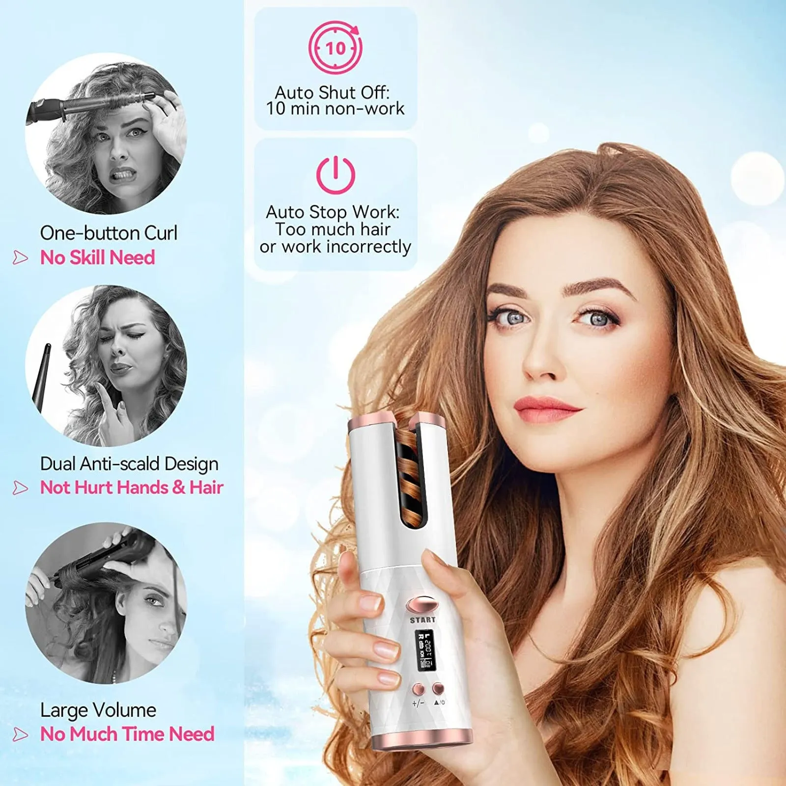 Cordless Hair Curler with Auto-Rotation