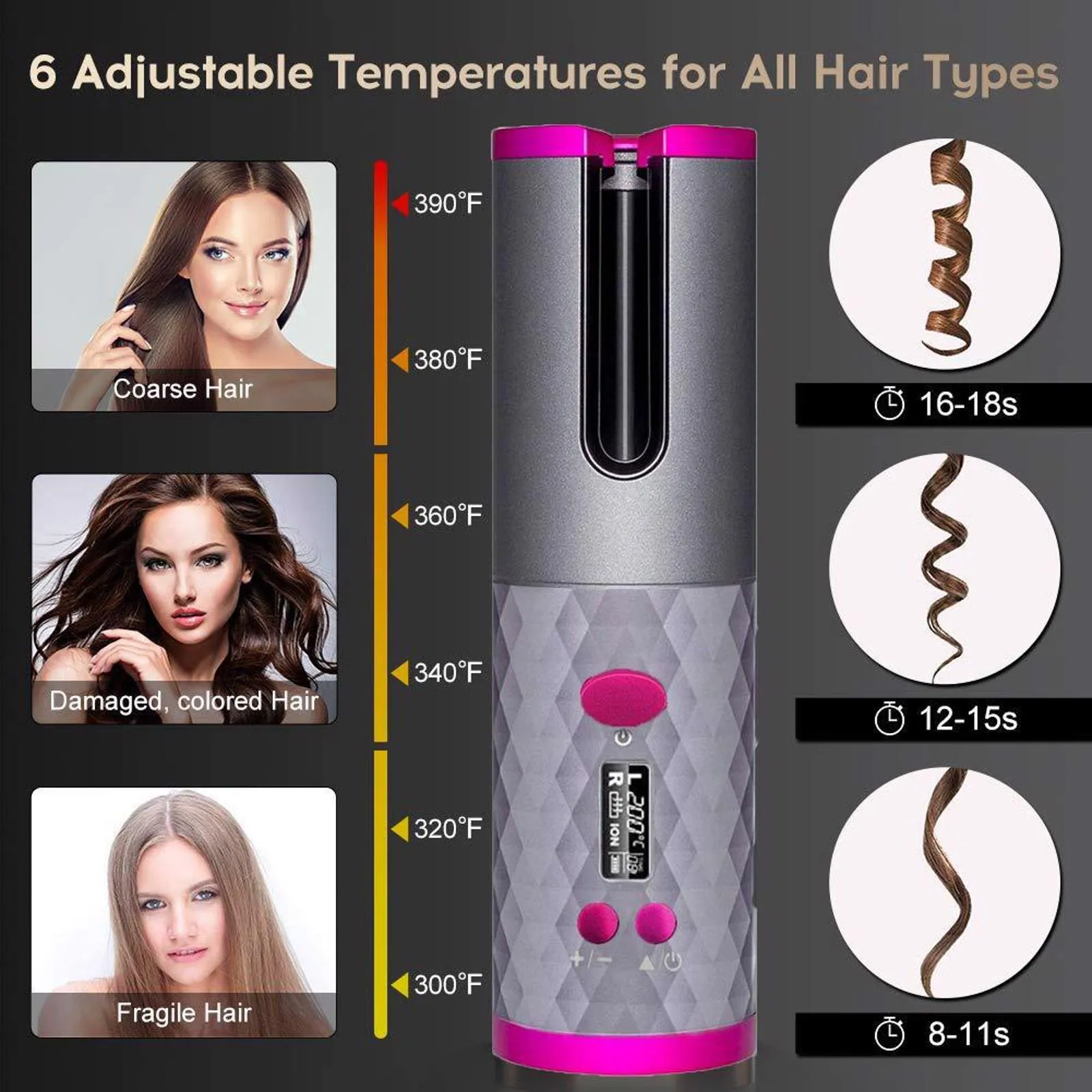 Cordless Hair Curler with Auto-Rotation