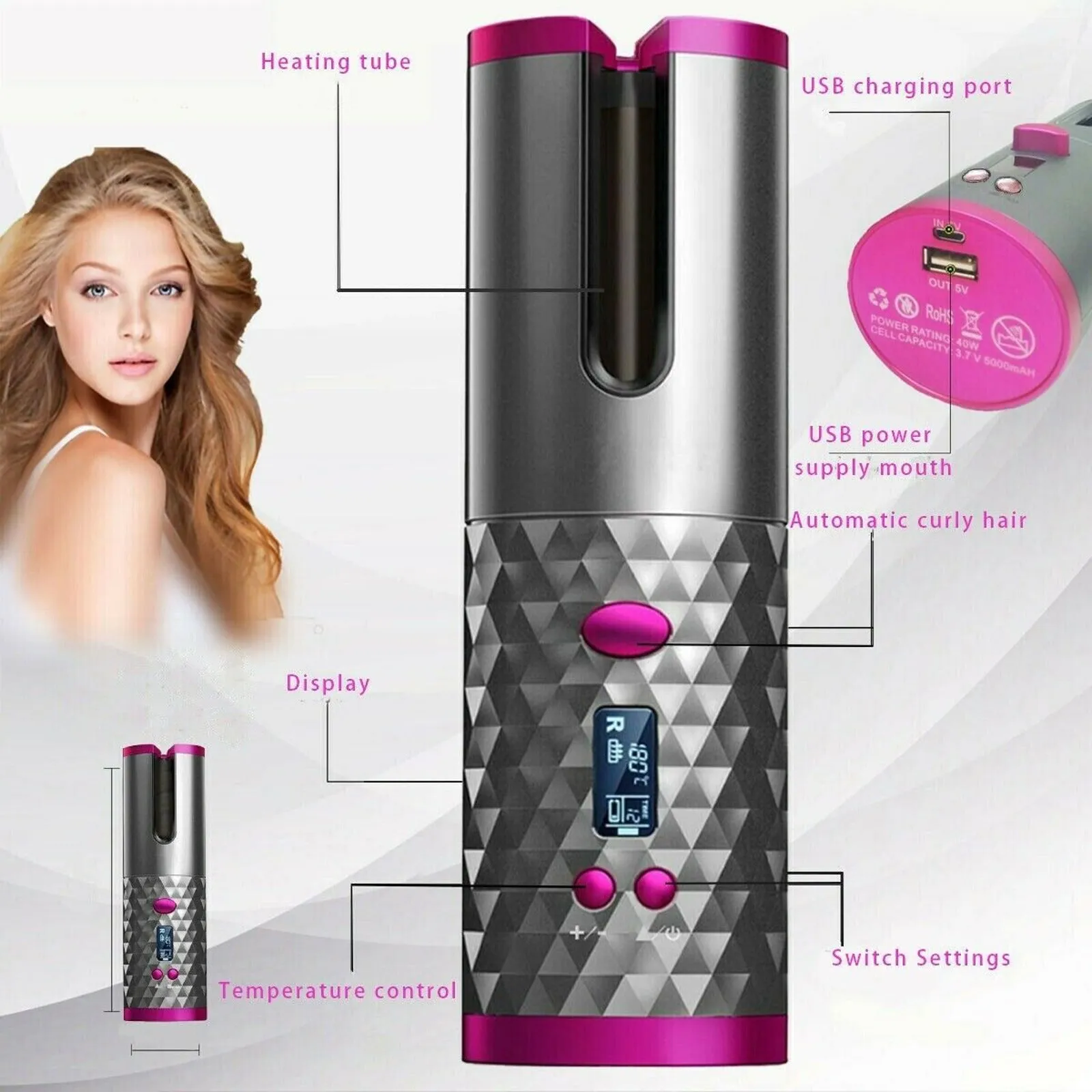 Cordless Hair Curler with Auto-Rotation