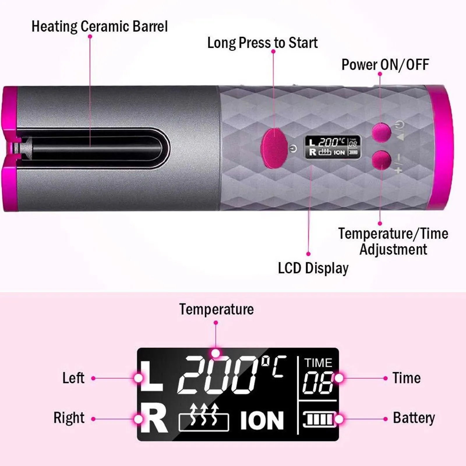 Cordless Hair Curler with Auto-Rotation