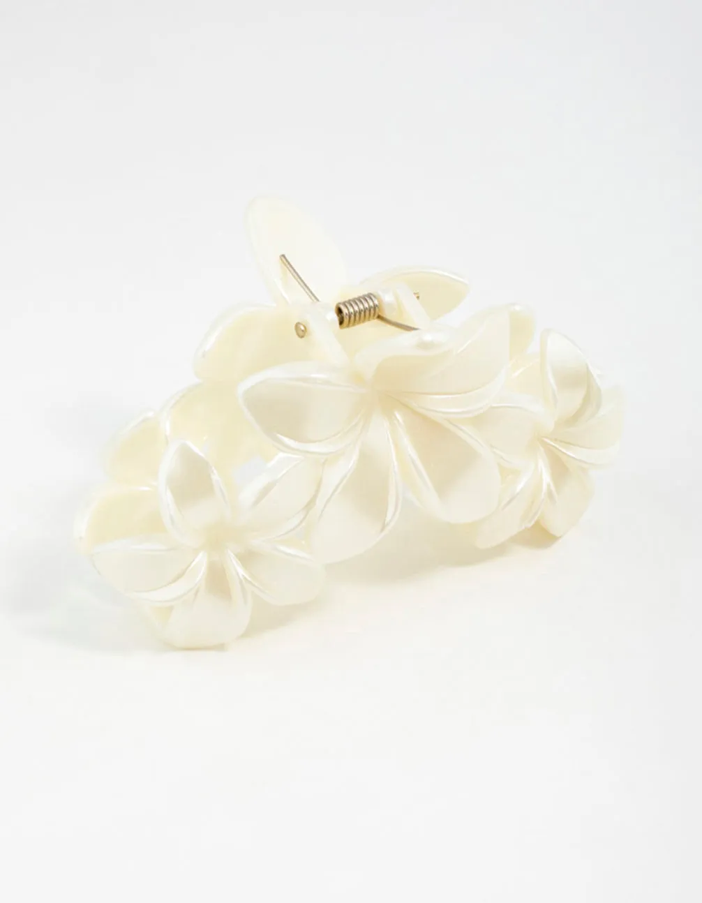 Cream Frangipani Flowers Hair Claw Clip