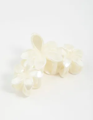 Cream Frangipani Flowers Hair Claw Clip