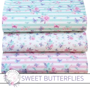 Custom Sweet Butterfly Floral Stripe Vegan Faux Leather Designer Multi-Pack or Single Sheets
