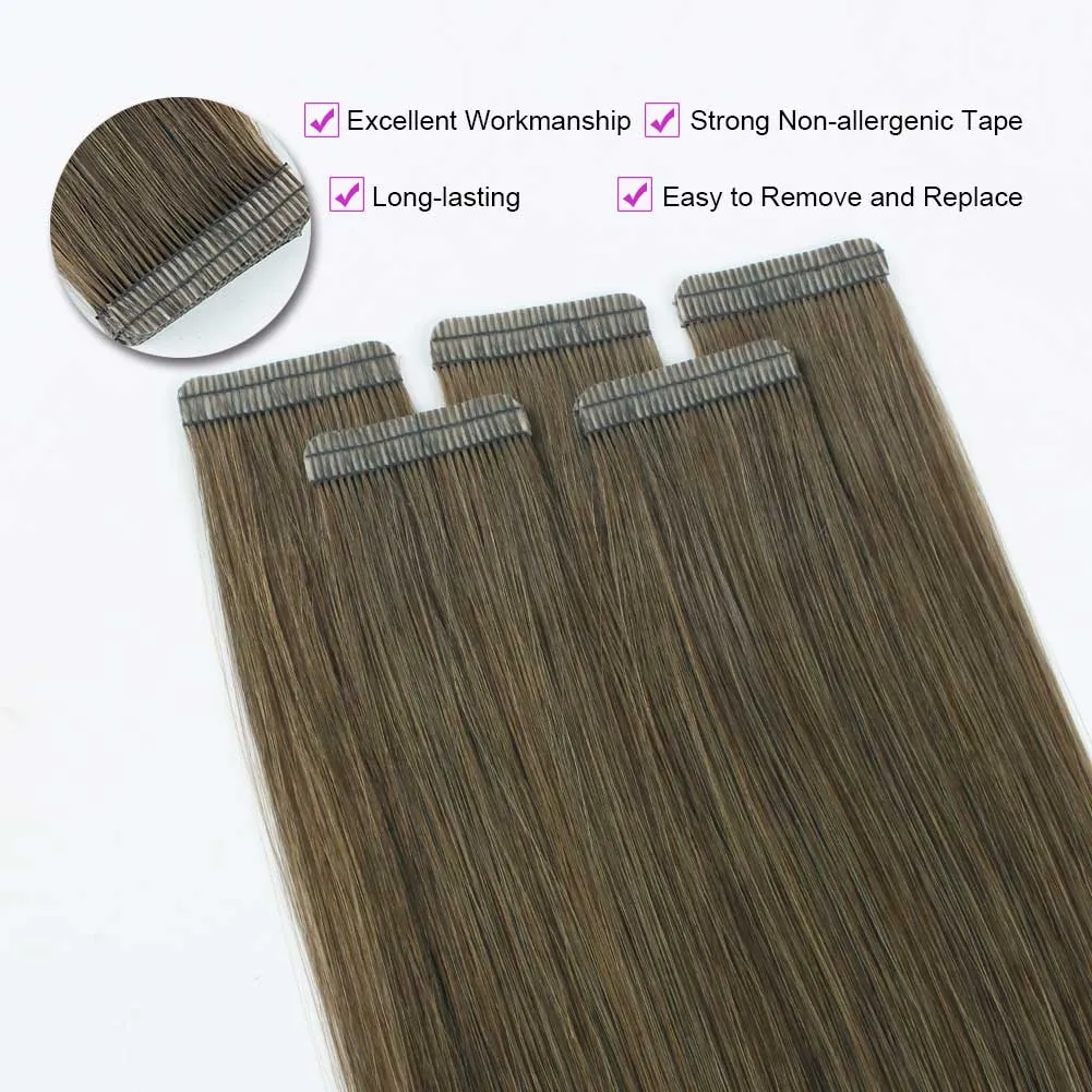 Dark Coffee Brown (#66) Virgin Tape  In Hair Extensions 18"