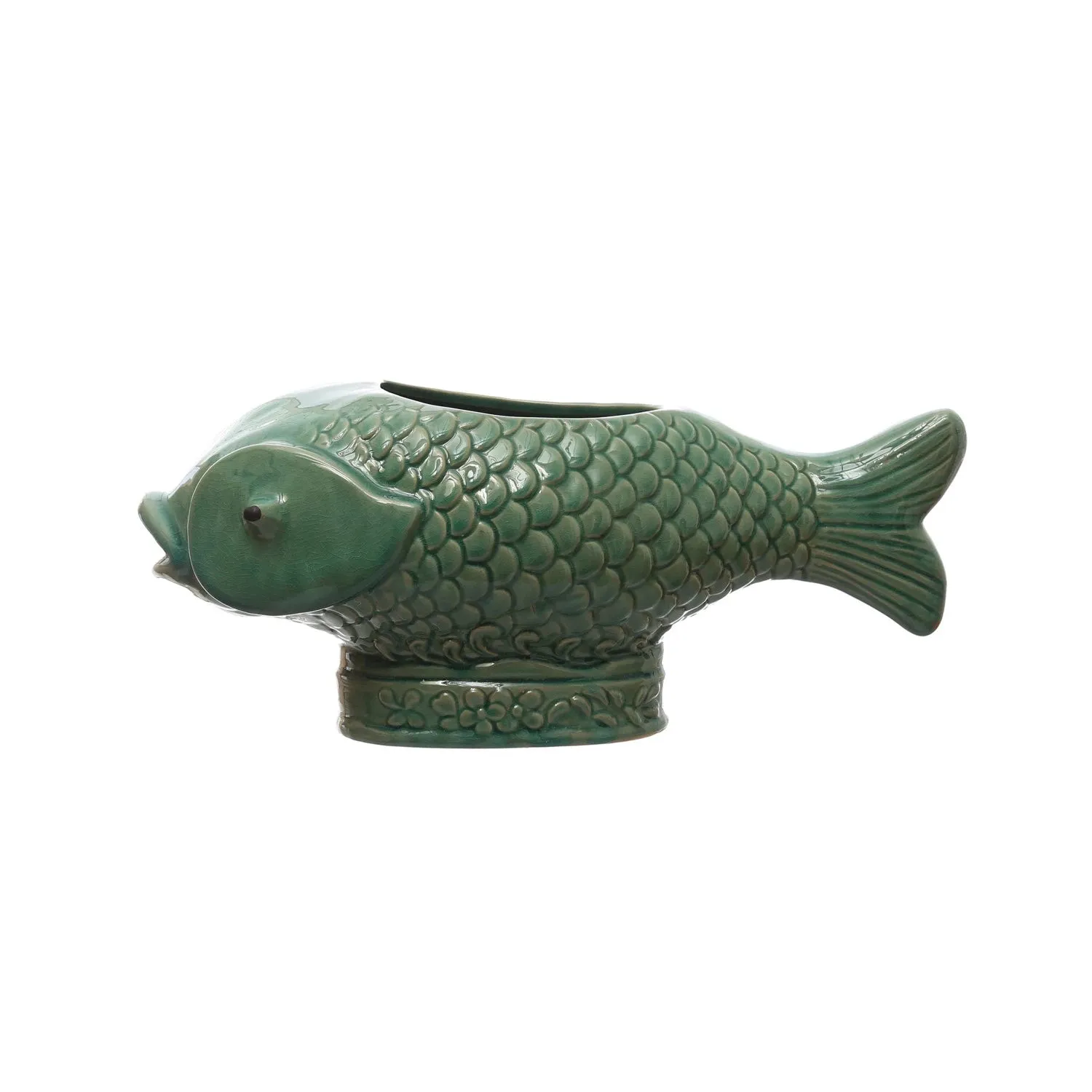 Debossed Stoneware Fish Planter (Holds 7" Pot)