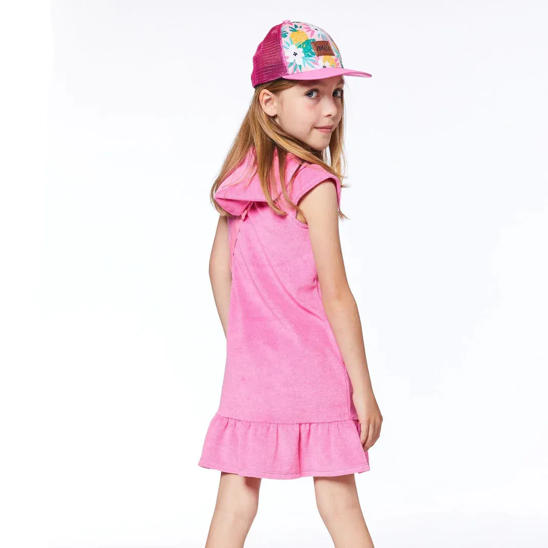 deux par deux Girls Printed Cap - Pink Tropical Flowers
