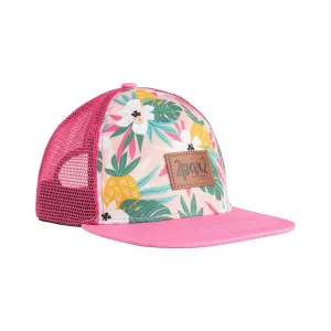 deux par deux Girls Printed Cap - Pink Tropical Flowers