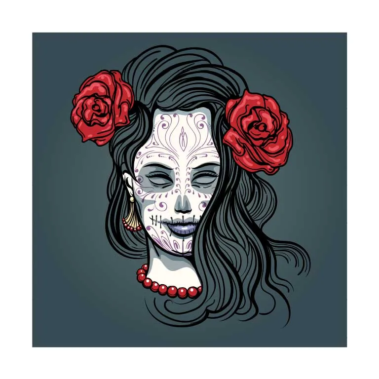 Dia de los Muertos Sugar Skull Woman with Flowers in Hair Graphic Decal