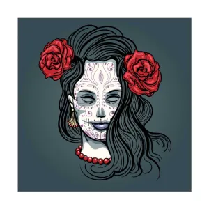 Dia de los Muertos Sugar Skull Woman with Flowers in Hair Graphic Decal