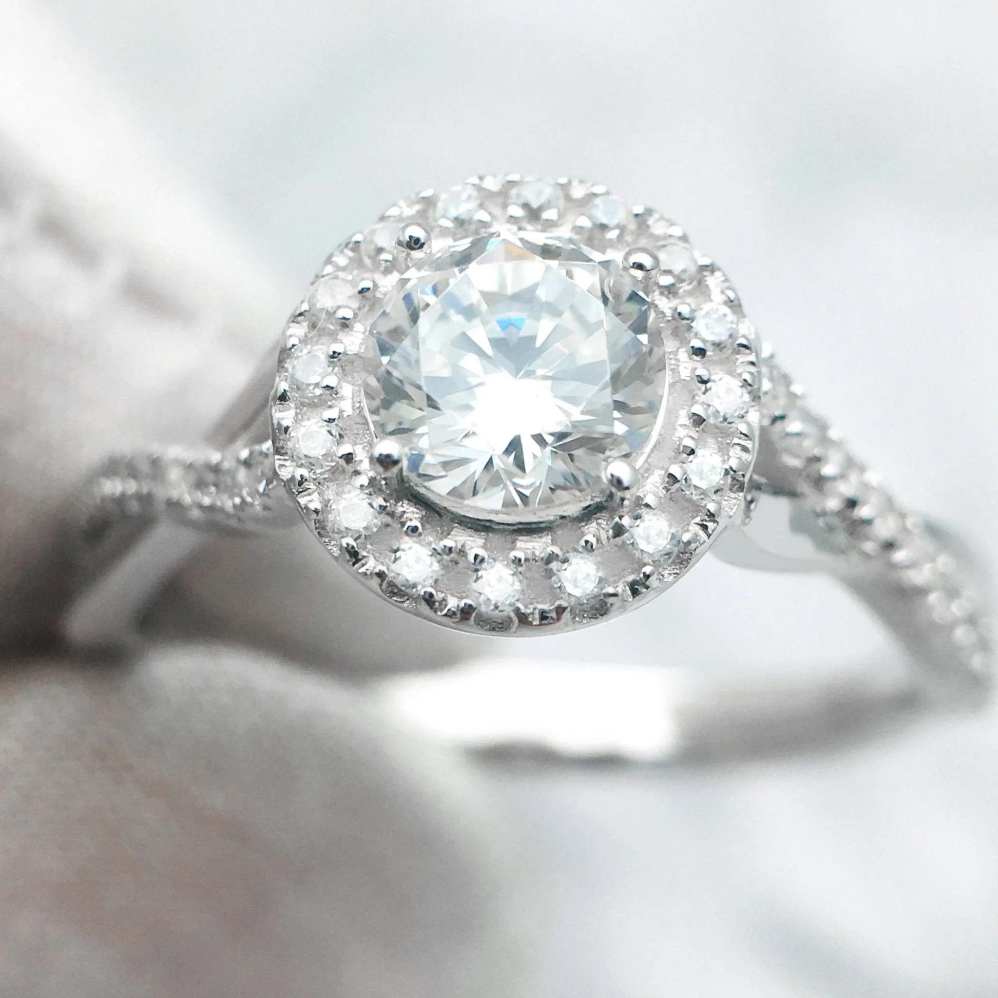 Diamond Halo Elegant Round Cut Vintage Promise Ring