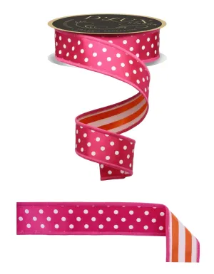 D'Lux 1.5" Polka Dot/Stripe/Fused: Hot Pink, White, Orange (10 Yards) LX3061JA